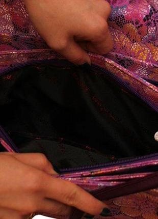 Шкіряна сумка жіноча karya фіолетова з квітами 0344 фото