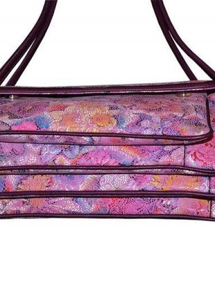 Шкіряна сумка жіноча karya фіолетова з квітами 0348 фото