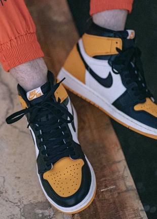 Кроссовки nike air jordan 1 retro high og yellow toe taxi найк джорданы такси желтые черные белые8 фото