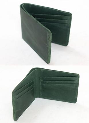 Кошелек портмоне на 6 карт из натуральной винтажной кожи зеленый2 фото