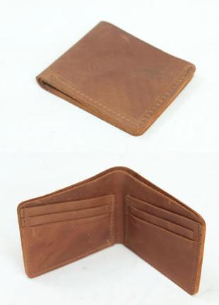 Кошелек портмоне на 6 карт из натуральной винтажной кожи цвета коньяк1 фото