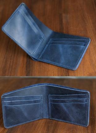 Кошелек портмоне на 6 карт из натуральной винтажной кожи синий2 фото