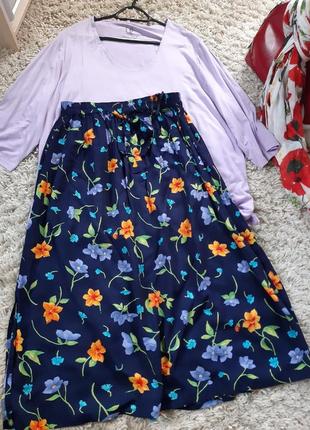 Комфортная стильная длинная юбка в цветочный принт,  linea,p  42-443 фото
