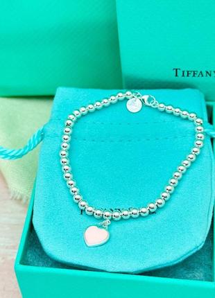 Серебряный браслет tiffany &amp; co с розовым сердцем6 фото