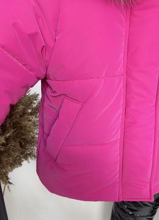 Зимний костюм для девочек до -30 мороза куртка малиновая брюки черные8 фото