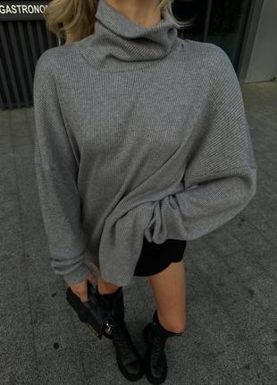 Теплый,мягкий свитер с горлом s- l ангора в рубчик черный;серый;беж оверсайз2 фото