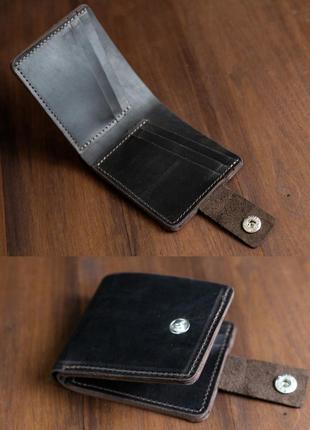 Кошелек портмоне на 6 карт с застежкой из натуральной винтажной кожи шоколадного цвета2 фото