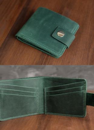 Кошелек портмоне на 6 карт с застежкой из натуральной винтажной кожи зеленый1 фото