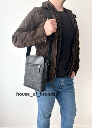 Чоловіча брендова шкіряна сумка coach houston flight bag оригінал кросбаді сумочка коач коуч на подарунок хлопцю подарунок чоловіку2 фото