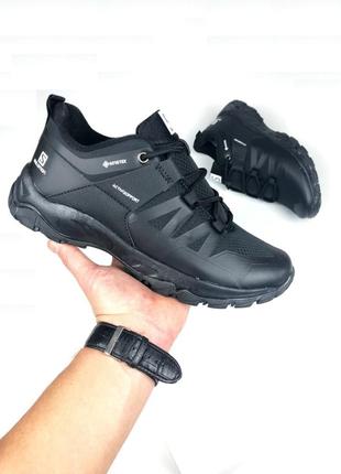 Зимові чоловічі кросівки salomon gore-tex black чорного кольору термо