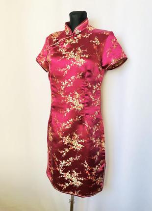 Ципао китайское платье ципао костюм китаянка красная малиновая с золотым
