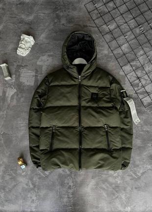 Мужская зимняя куртка stone island хаки до -20*с пуховик стон айленд с капюшоном (bon)