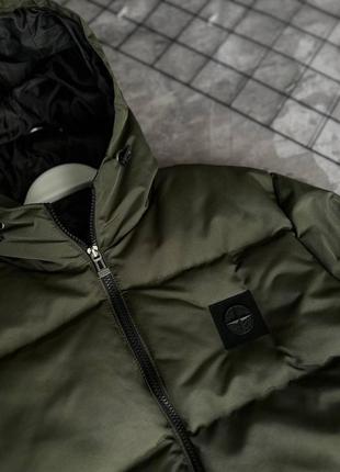 Мужская зимняя куртка stone island хаки до -20*с пуховик стон айленд с капюшоном (bon)2 фото