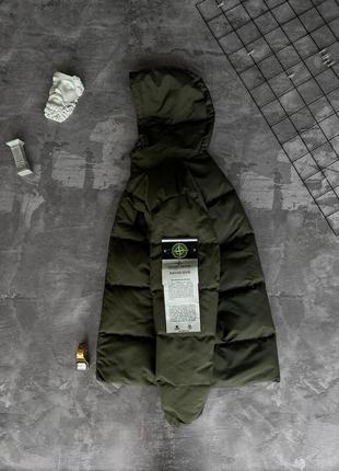 Мужская зимняя куртка stone island хаки до -20*с пуховик стон айленд с капюшоном (bon)4 фото