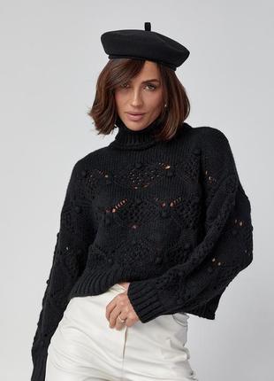 Вжурный вязаный свитер оверсайз черного цвета