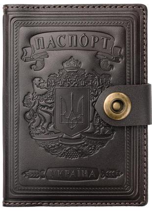 Кожаная обложка для паспорта на документы, герб, тризуб, женская мужская , villini 001 коричневый глянец