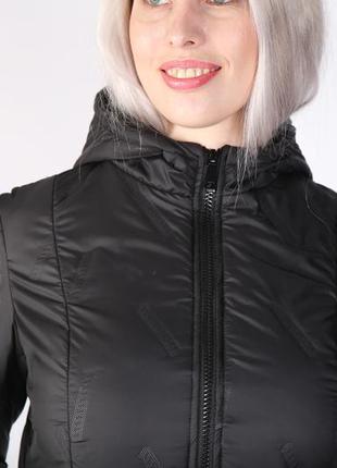 Пальто миди женское демисезонное с капюшоном чёрное стёганое 48р 50р 52р 54р 56р8 фото