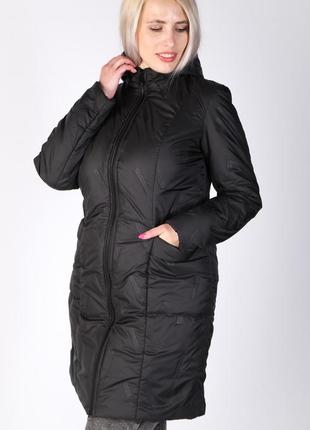 Пальто миди женское демисезонное с капюшоном чёрное стёганое 48р 50р 52р 54р 56р6 фото