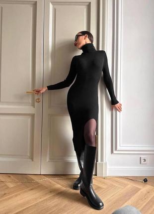 500 грн🖤женское платье-миди с разрезом в рубчик