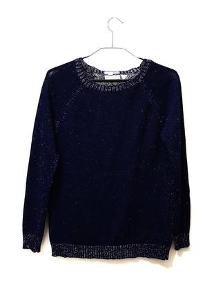 Красива в'язана кофта-реглан темно-синя/срібний люрекс демі/зима жіноча
