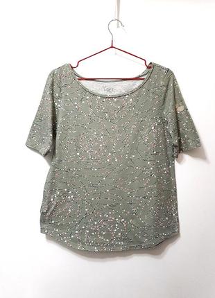 Loft бренд футболка женская оливковая в мелкие цветочки с коротким рукавом летняя размер 44/46/483 фото