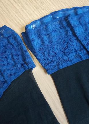 Сексуальні панчохи з синьою мереживний коронкою 3/4 40 den на силіконі viven еластичні панчохи