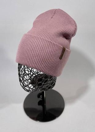 Жіноча тепла шапка з відворотом із котону з віскозою розміри 56-59