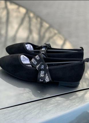Стильные черные замшевые туфли лодочки балетки модные красивые1 фото