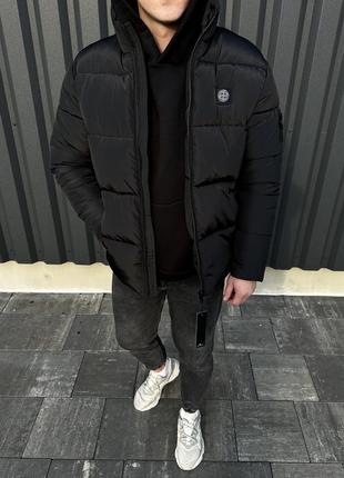 Чоловічий пуховик stone island чорний дуже теплий