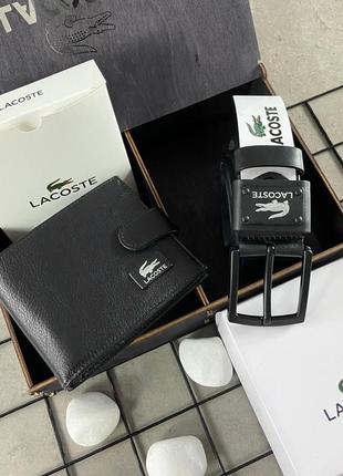 Ремень мужской кожаный lacoste и кожаный кошелек в подарочном наборе1 фото