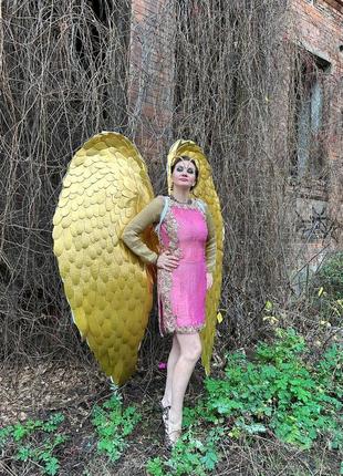 Золотые крылья ангела, золотая фея, карнавальный костюм, вечеринка, фотосессия костюм реквизит