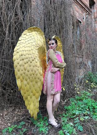 Золотые крылья ангела, золотая фея, карнавальный костюм, вечеринка, фотосессия костюм реквизит