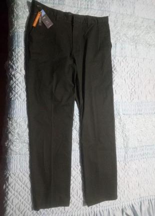 Мужские прямые брюки коттон m&amp;s темный хаки5 фото