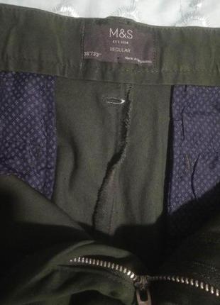 Мужские прямые брюки коттон m&amp;s темный хаки4 фото
