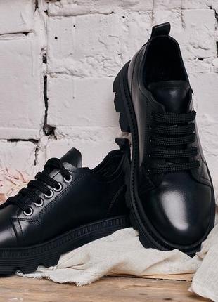 Туфли женские кожаные на шнуровке кроссовки черные турция k-466 mario muzi 32718 фото