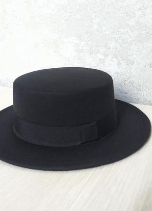 Капелюх фетровий, капелюх канотьє чорна шляпа2 фото