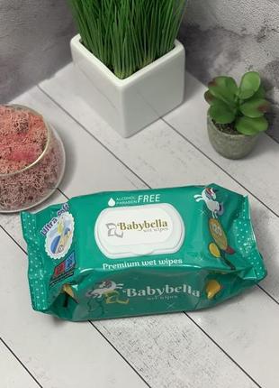 Вологі дитячі серветки babylbella "ultra soft" із клапаном, без алкоголю, 120 шт