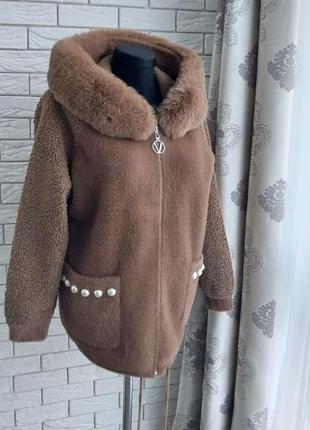 Шикарная теплая куртка бомпер,с капюшоном, турция,люкс альпака.2 фото