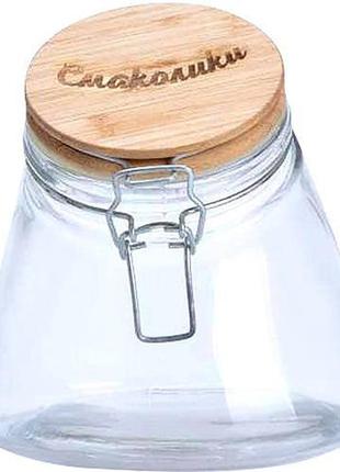 Скляна банка cadassi "смаколики" 1200 мл для сипких продуктів із бамбуковою кришкою1 фото