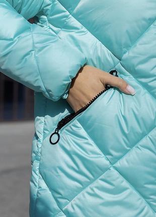 Актуальний жіночий теплий короткий пуховик куртка ментолового кольору на біопуху3 фото