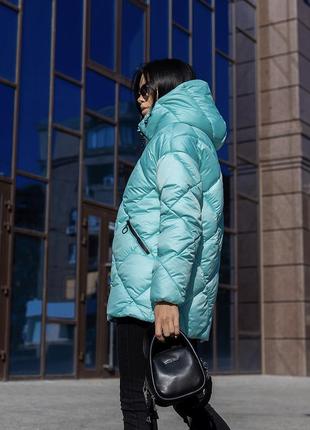 Актуальний жіночий теплий короткий пуховик куртка ментолового кольору на біопуху7 фото