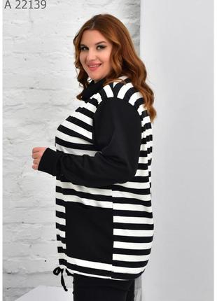 Женская трикотажная туника с карманами чёрно-белая  с 50 по 64 размер2 фото