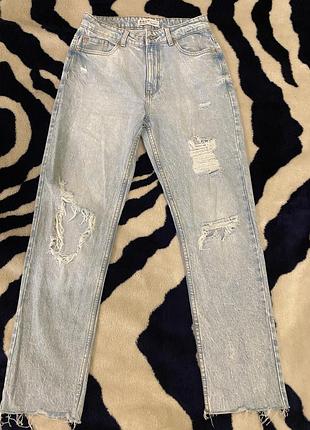 Стильные хлопковые джинсы с рваностями необработанный низ denim co.&amp;primark cares 10/38