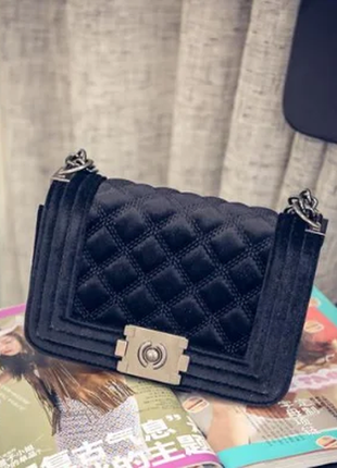 Сумка клатч женская черная стеганая код 3-383