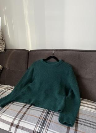 Теплый зеленый свитер с добавлением шерсти и мохера от hm1 фото