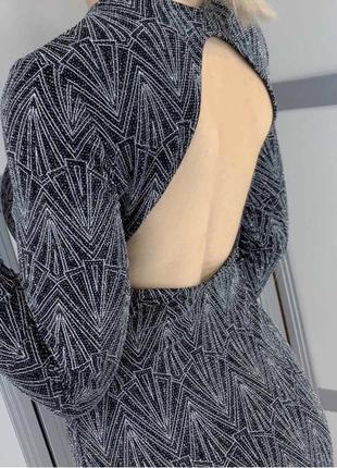 Серебристое блестящее мини платье hm с вырезом на спинке xxs/xs1 фото