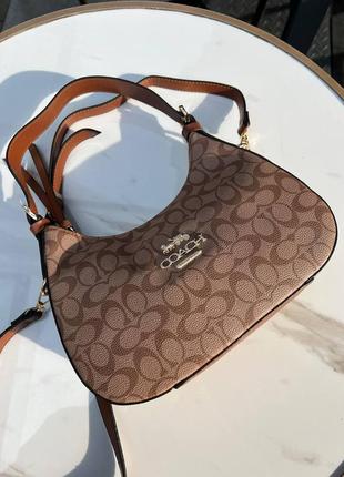Женская коричневая сумка с фирменным принтом, coach из экокожи люксового качества7 фото