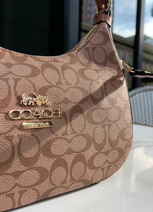 Женская коричневая сумка с фирменным принтом, coach из экокожи люксового качества8 фото
