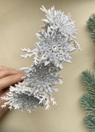 Обруч снежинка ручной работы, ободок снежинка, венчик снежинка