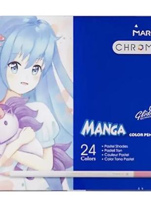 Карандаши цветные marco chroma manga пастельные 24 цвета в металл. кейсе (8550-24tn)